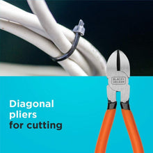 Orange-and-black diagonal cutting pliers with Black+Decker logo and angled tip