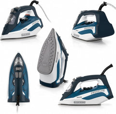 BLACK+DECKER Steam Iron, 2400W Power, 380ml Water Tank, Ceramic-Coated Soleplate, Anti-Drip, Anti-Calc, Auto Shutoff, Vertical, Self-Clean, Steam Burst, 35g/min Continuous, Blue - X2150-B5