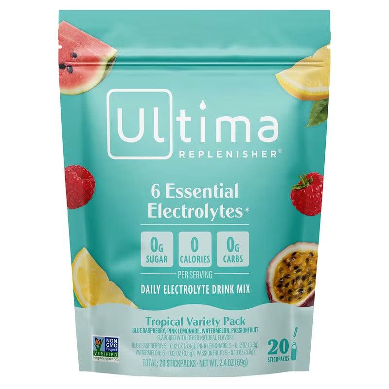 Ultima Replenisher 6 essential electrolytes tropical variety pack pouch, 20 stickpacks