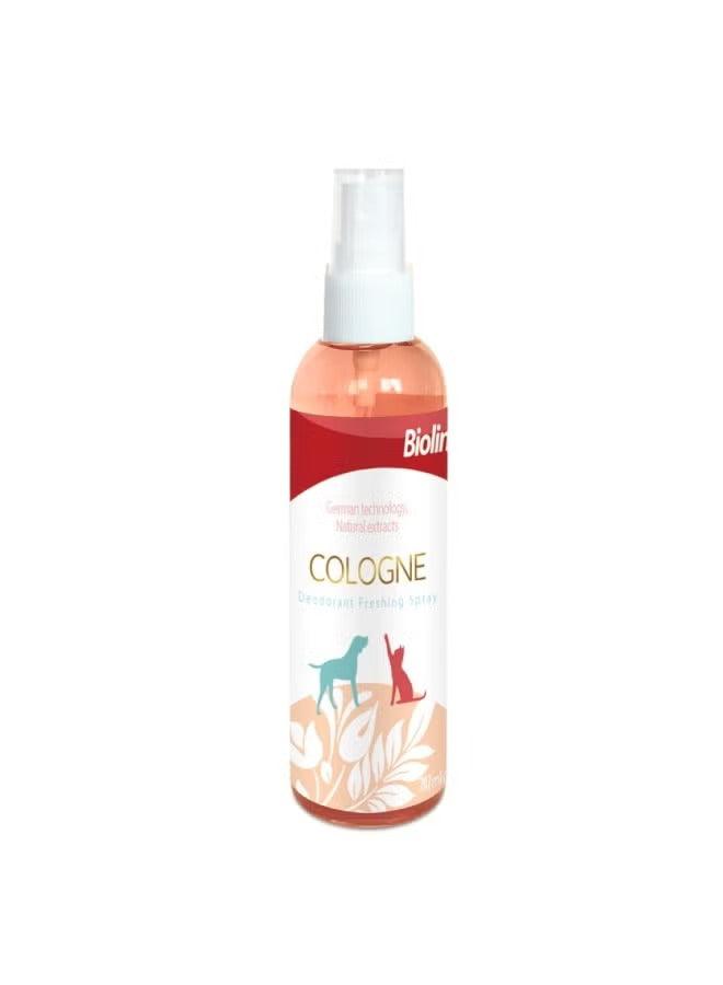 Bioline deodorant spray bottle, orange bottle with white mist nozzle and cap
