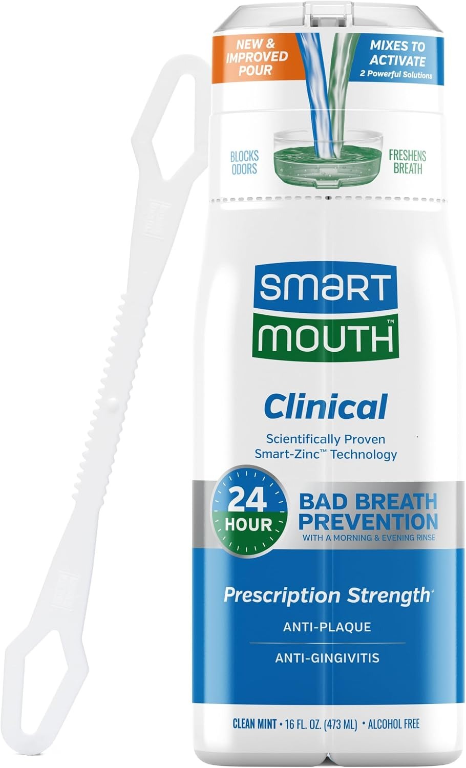 SmartMouth Clinical Zinc Activated Mouthwash with Tongue Cleaner, 16 fl oz
