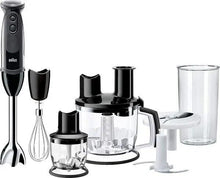 Black Braun hand blender set with whisk, chopper attachments and measuring beaker