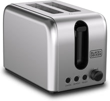 BLACK+DECKER 2-slice toaster with stainless steel body and black browning dial