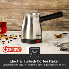 Geepas Electric Turkish Coffee Maker, Stainless Steel, GK38050 | 0.8L Capacity | 360-Degree Rotation | Non-Automatic Cut Off | Coffee Kettle for Home Office | Food Grade and Safe to Drink
