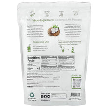 Organic coconut milk powder pouch back with nutrition facts table and QR code