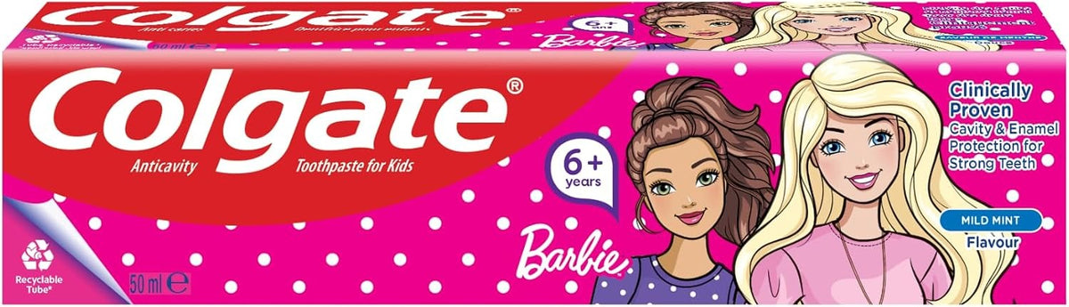 Colgate Kids Toothpaste Girls Fluoride Toothpaste 6+ Barbie, 50ml