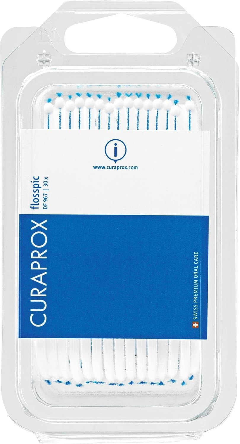 Curaprox Flosspic | Dental Floss and Toothpick in One for Interdental Cleaning | Ergonomic Design, Pack of 30 | Swiss Made