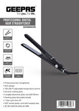 Black slim hair straightener with ceramic plates and LED display