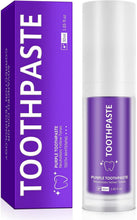 Purple toothpaste and white cylindrical tube, 30ml bottle with purple label
