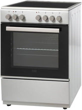Electric cooker with 4-zone ceramic hob and closed flat glass oven door, stainless style