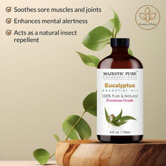 Majestic Pure Eucalyptus Essential Oil, Pure and Natural with Therapeutic Grade, Premium Quality.