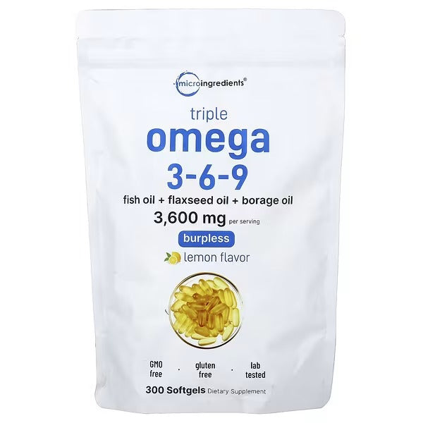 Micro Ingredients, Triple Omega 3-6-9, Lemon, 300 Capsules