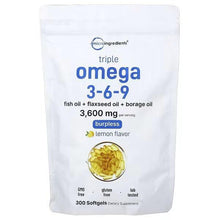 Triple omega 3-6-9 lemon flavored supplement pouch, 300 softgels