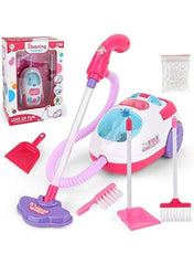 Kids Cleaning Toy Pink vacuum cleaner with light and sound cleaning accessories broom, dustpan, brush, and mop