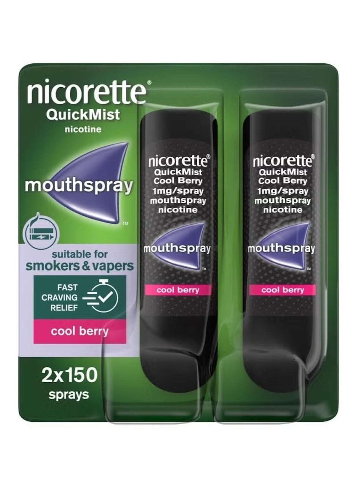 Nicorette QuickMist Mouth Spray – Cool Berry (2 x 150 Sprays) | Fast-Acting Nicotine Replacement | Relieves Cravings in 30 Seconds