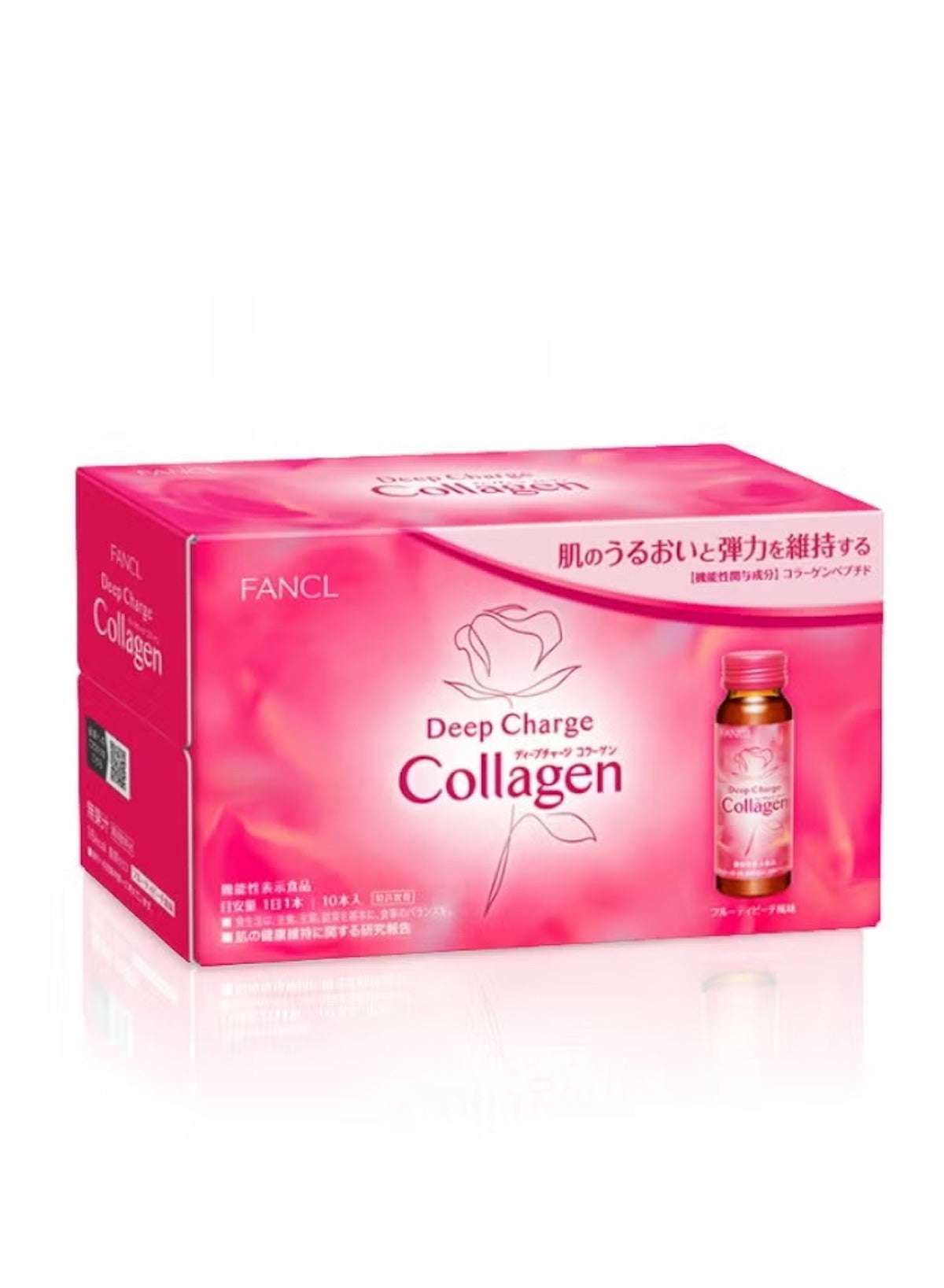 FANCL Deep Charge Collagen Drink | Japanese Marine Collagen | Collagen Peptides 3000mg | Peach Flavor | 10 x 50ml (500ml Total)