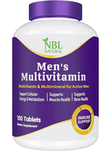 NBL Natural men's multivitamin supplement bottle, purple and white, 150 tablets