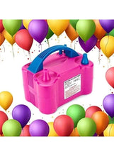 Portable electric balloon pump inflator with dual nozzles, pink body and blue handle