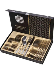 Stainless Steel Black Cutlery Set | Elegant Spoon, Knife & Fork Dining Ensemble - Mumzar