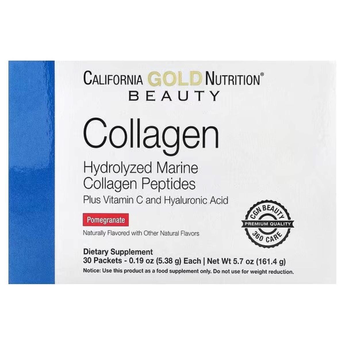 California Gold Nutrition Collagen Peptides + Vitamin C & Hyaluronic Acid, Pomegranate Flavor, 30 Packets (5.38 g Each)