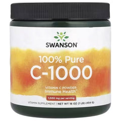 Swanson 100% Pure C-1000 vitamin C powder jar, front label with C-1000 text