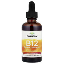 Vitamin B12 liquid supplement bottle with black dropper, amber glass, strawberry label