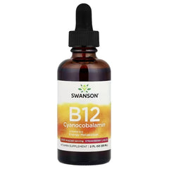 Swanson Vitamins Vitamin B12 Cyanocobalamin Liquid, Strawberry Flavor – 2 fl oz (59 ml) | Liquid B12 Supplement for Energy & Nervous System Support