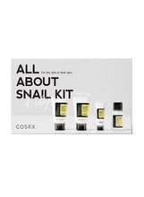 COSRX All About Snail Kit skincare set box with four small bottles and tubes