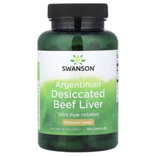 Beef liver supplement bottle with SWANSON Argentinian desiccated beef liver label