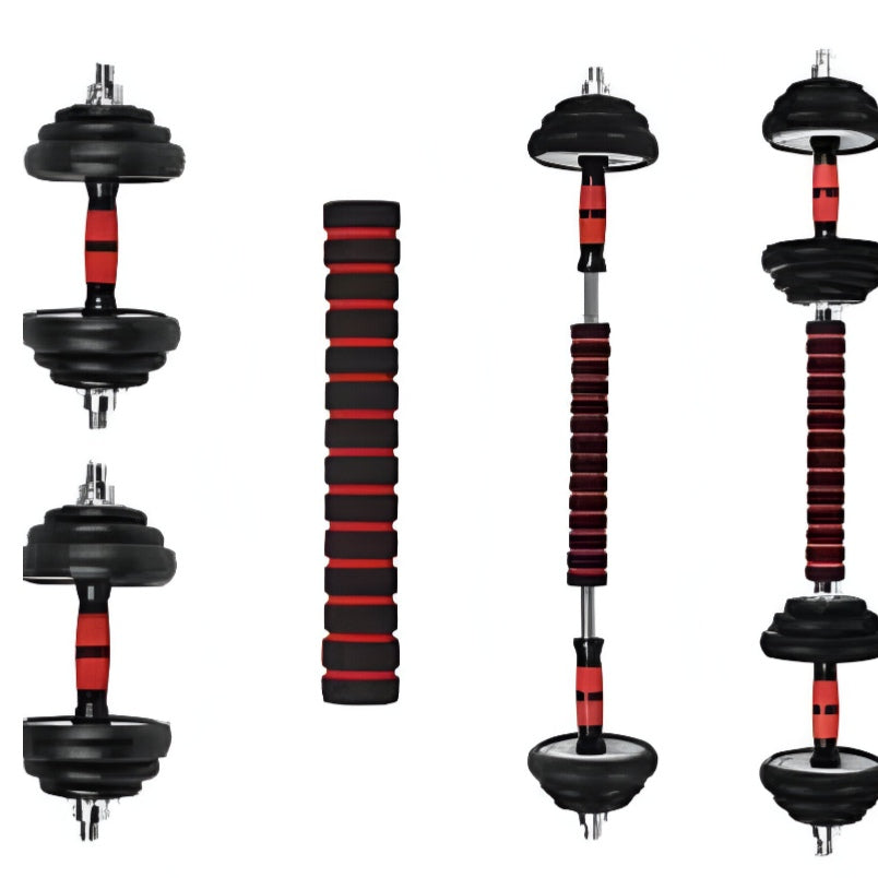 Huitich 10kg adjustable dumbbells set with black weight plates and red handle grips