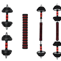 Huitich 10kg adjustable dumbbells set with black weight plates and red handle grips