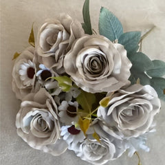Huitich 11 head Thai rose arrangement artificial flowers with green leaves and white accents