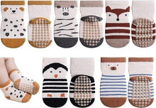 Set of toddler non-slip socks with animal prints and grip dots