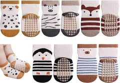 5 Pairs Toddler Non Slip Socks, Cute Baby Socks with Grips Crew Socks, Medium Tube Socks -L, 3 Years