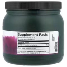 Supplement Facts panel on dark green MSM powder jar, 1 lb unflavored