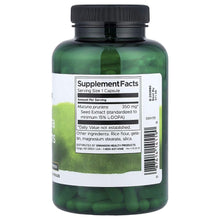 Mucuna pruriens extract supplement bottle, dark green capsules, black cap, SupplementFacts label