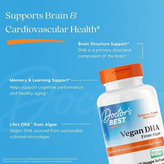Doctor's Best, Vegan DHA from Algae with Life's DHA™, 200 mg, 60 Veggie Softgels