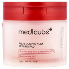 Medicube red succinic acid peeling pad jar with red lid and white label