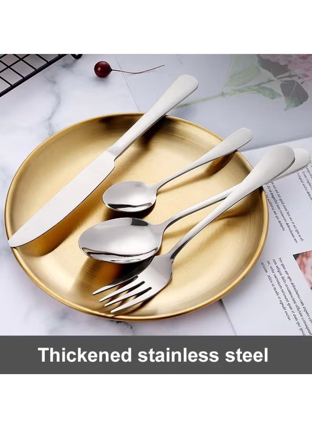 Huitich 12 piece cutlery set for dining with stainless steel spoons fork and knife on gold plate