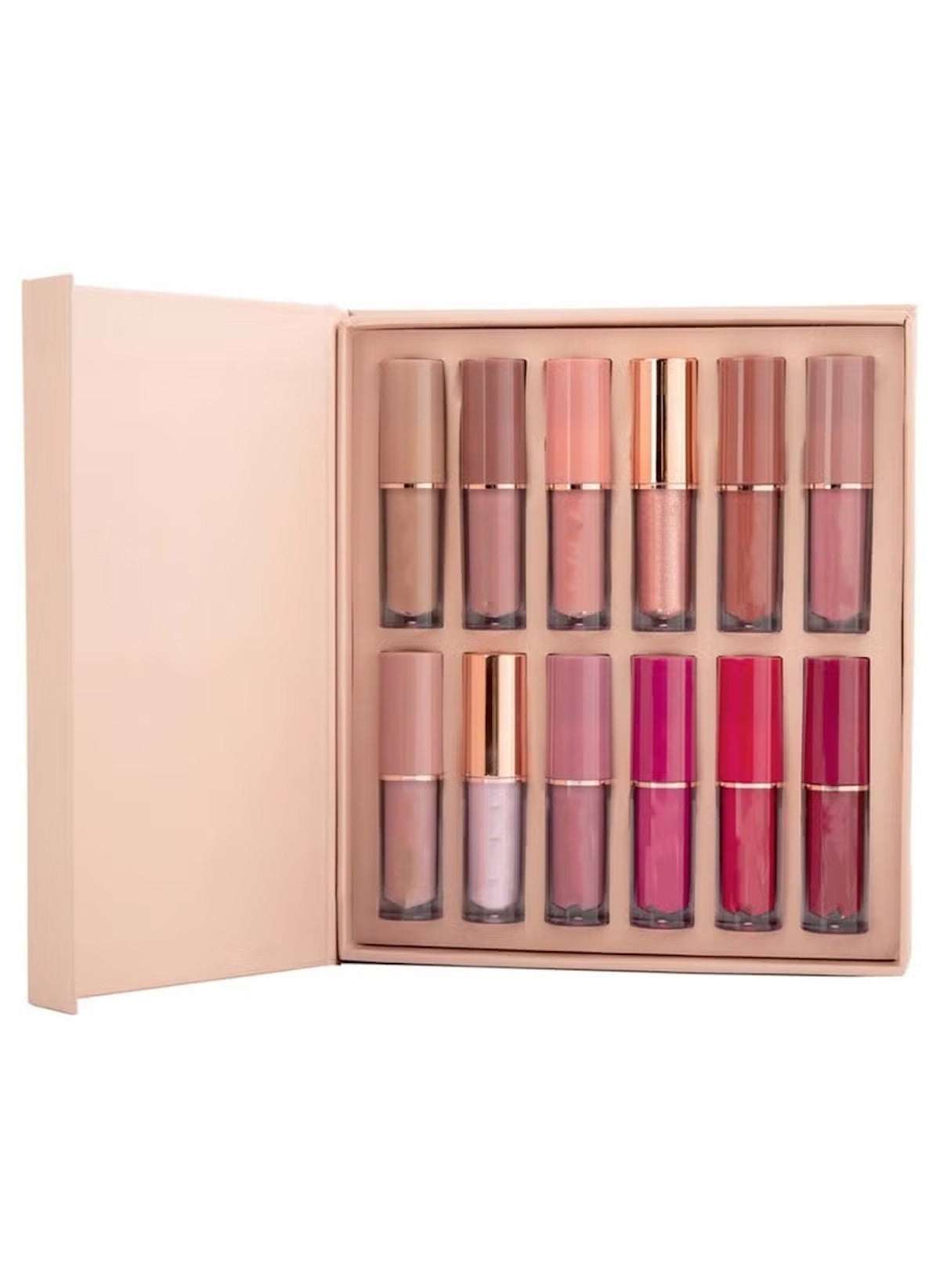 Huitich 12-piece long lasting lip gloss set with various shades in a pink gift box