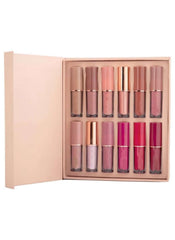 Huitich 12-piece long lasting lip gloss set with various shades in a pink gift box