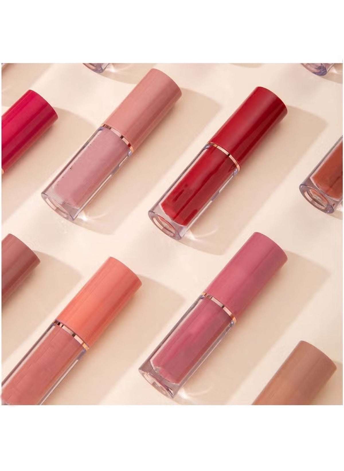 Huitich 12-piece long lasting lip gloss set with various shades of pink, red, and nude colors