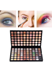 Huitich 120 color eyeshadow palette with diverse shades shown with colorful eye makeup looks