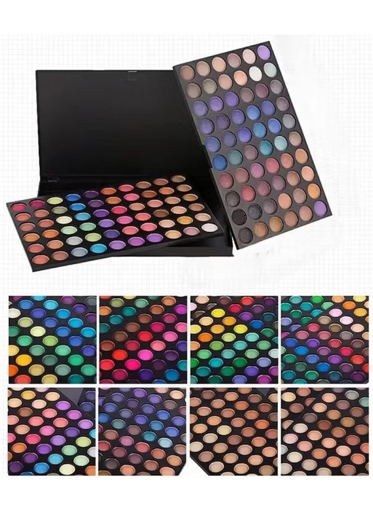 Huitich 120 color eyeshadow palette featuring a wide range of vibrant and neutral shades in a sleek black case