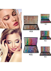 Huitich 120 color eyeshadow palette with vibrant shades and models showcasing makeup looks