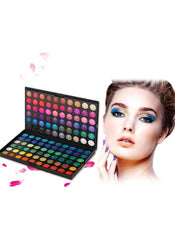 Huitich 120 color eyeshadow palette with vibrant shades and model showcasing colorful eye makeup