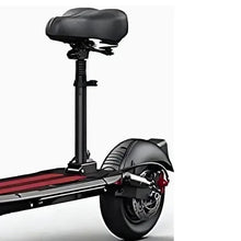 E-scooter seat and rear fender with black tire and maroon deck stripe
