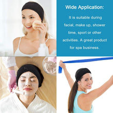 Black stretch terry cloth facial headband wrap, worn around forehead