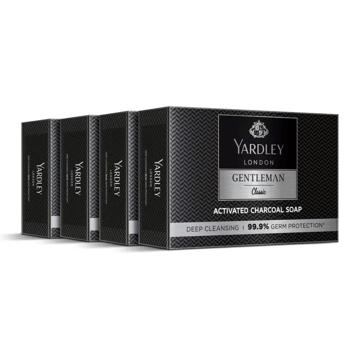 Yardley London Gentleman Classic Activated Charcoal Soap (Pack of 4 x 100g) – 99.9% Germ Protection & Deep Cleansing Bath Soap for Men