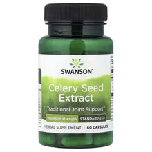 Swanson Celery Seed Extract bottle, green capsules visible, front label with joint support
